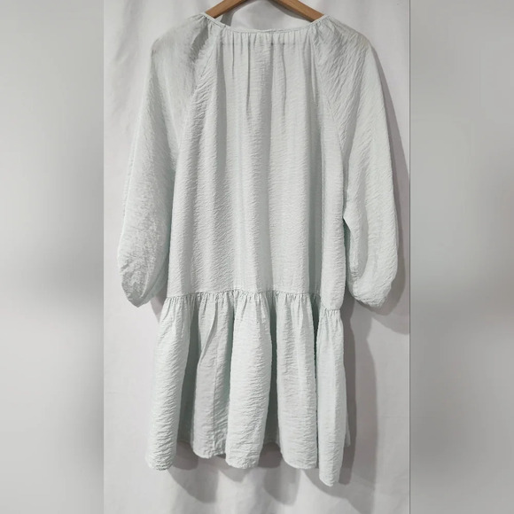 H&M Womens Peplum Shift Dress Size Medium Light Blue Balloon Sleeve Boho Scandi - Picture 6 of 10
